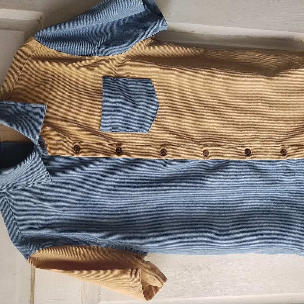 Two-Tone Blue and Tan Button-Up Shirt